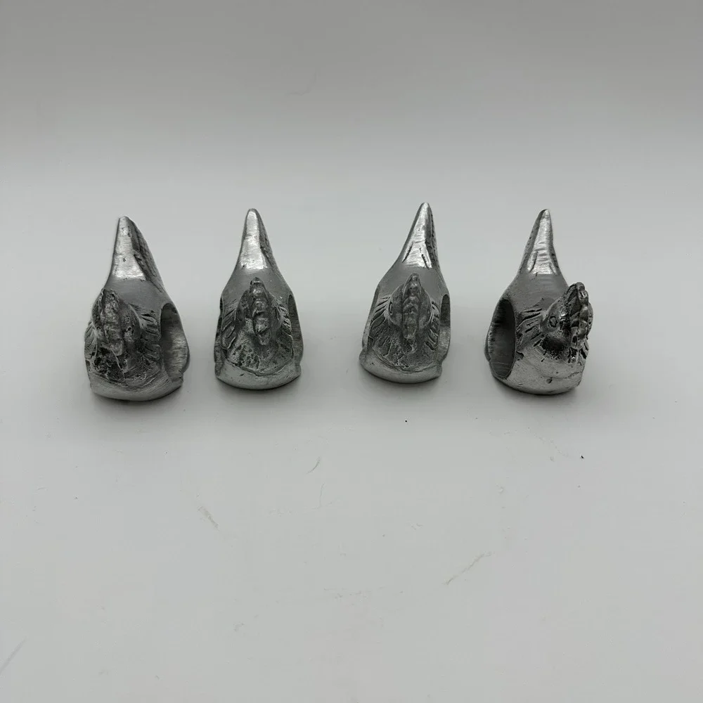 Vintage Pewter Metal Rooster Hens Napkin Rings‎ Holder Farmhouse Set of 4